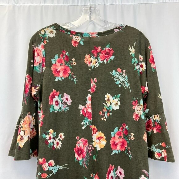 MTS Womens Top Multicolor Floral 3/4 Sleeve Bell Stretch High Low USA Medium - Picture 4 of 12